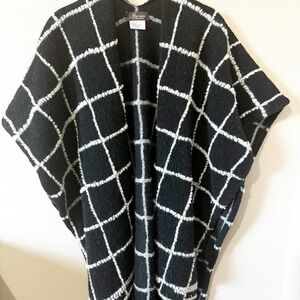 JPerico Made in Italy Wool Blend Black White Windowpane Sweater Poncho‎